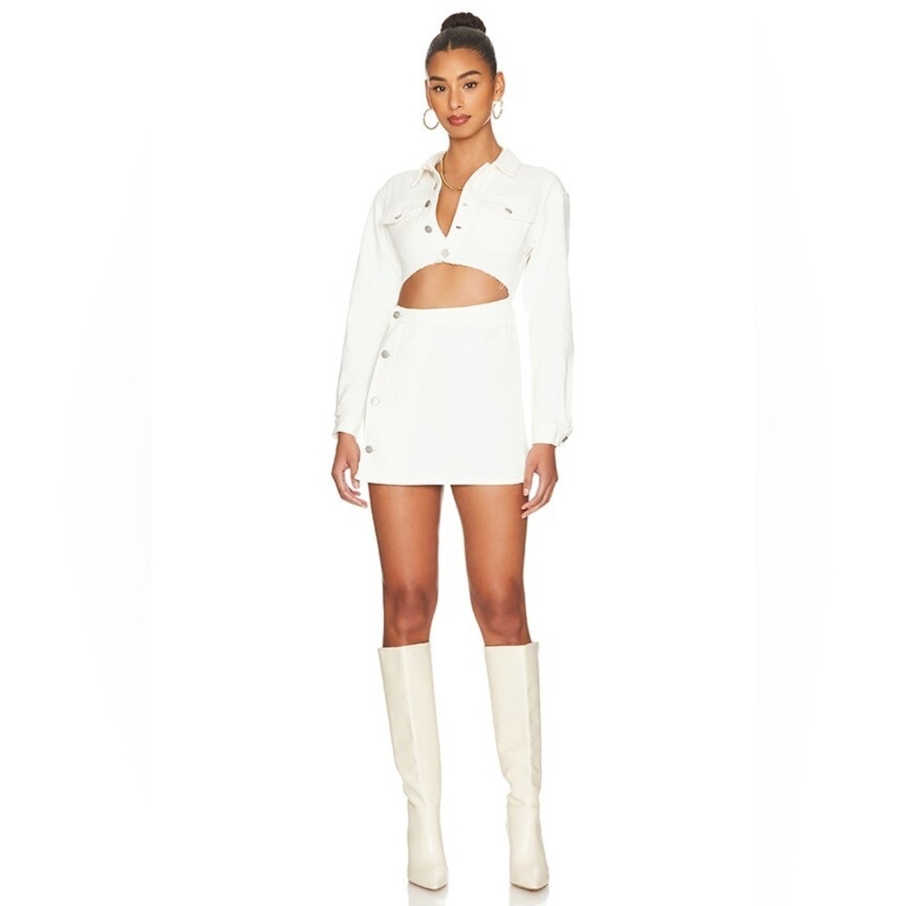 Superdown Mika Button Front White Denim Mini Dress